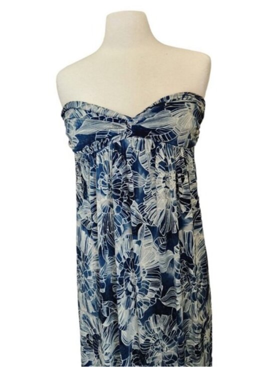 Strapless Blue Floral Maxi Dress - Picture 2 of 2